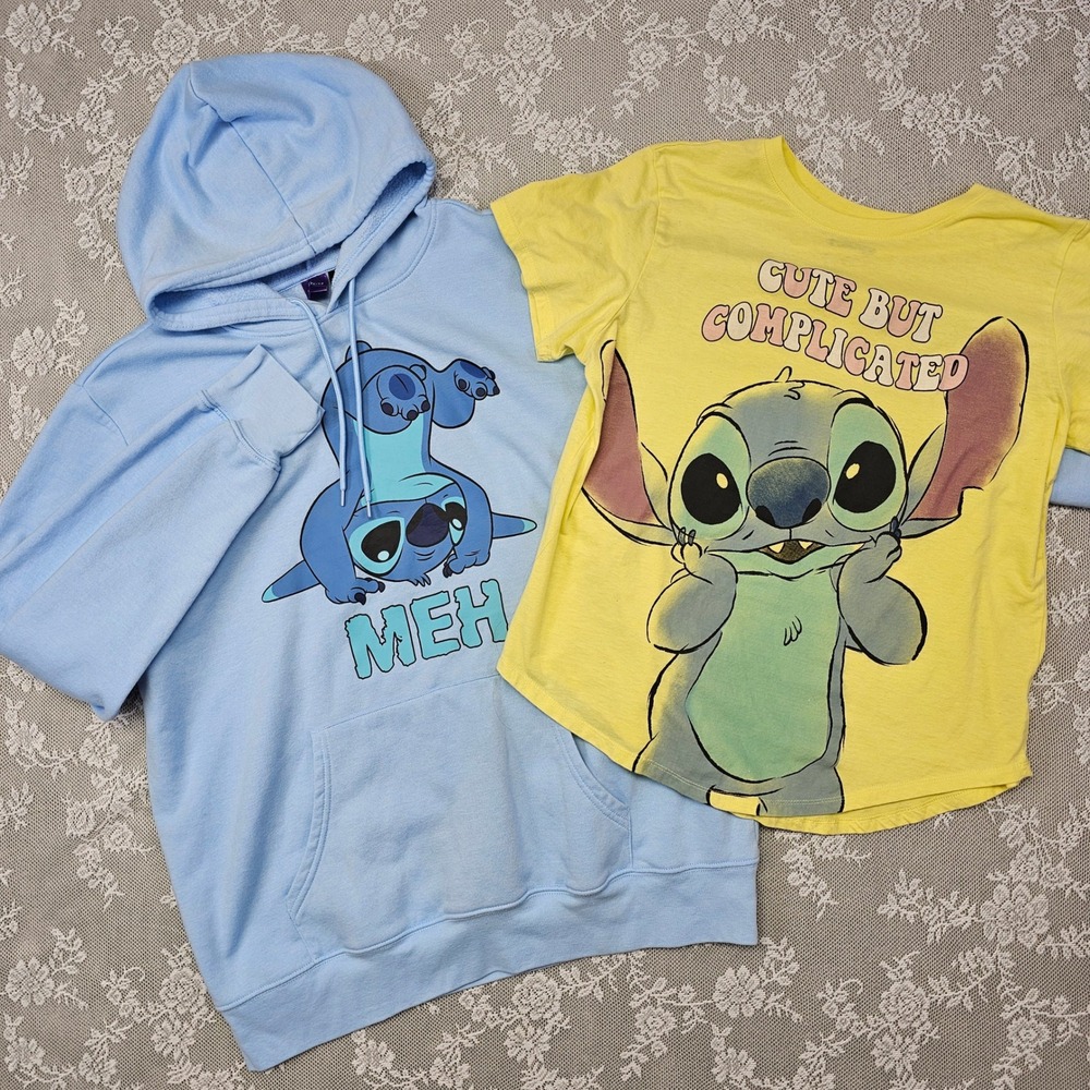 Disney Stitch Cute But Complicated‎ Graphic T-Shirt Meh Hoodie Set Junior XXL/XL